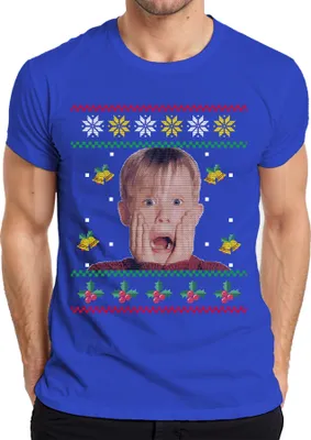 Produktbild von Kevin Allein Zuhause - Weihnachtsgeschenk Ugly Christmas Sweater Weihnachten Herren T-Shirt, Blau, 3XL