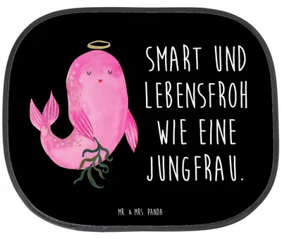 Produktbild von Mr. & Mrs. Panda Sonnenschutz Auto Sternzeichen Jungfrau - Schwarz - Geschenk, Kfz, Geburtstag August, Seitenscheibe, Sonnenblende, für Autoscheiben, Meerjungfrau