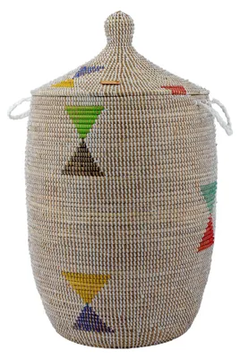 Obrázok produktu pre Košík na prádlo s vekom, objem 100 litrov, vyrobený z pleteného trávy savany
