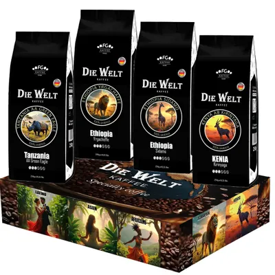 Produktbild von Die Welt Kaffee Set Afrikano Kaffeebohnen 4x250g