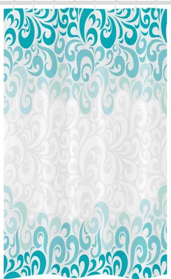 Produktbild von ABAKUHAUS Abstrakt Schmaler Duschvorhang, Floral klassischer Entwurf, Badezimmer Deko Set aus Stoff mit Haken, 120 x 180 cm, Teal Turquoise Weiß