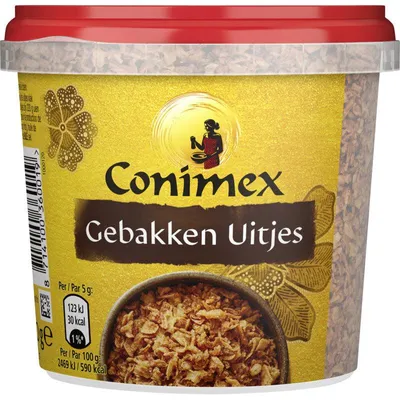 Produktbild von Conimex Bakje Gebakken Uitjes 100g – Knusprig geröstete Zwiebeln Topping