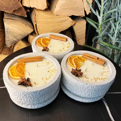 Produktbild von Betonkerzen-Set 3x Betongrau Grey Cinnamon Aromaduftkerze Stilvolle winterhart