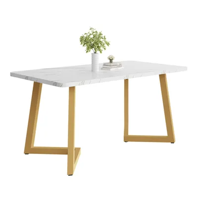Obrázok produktu pre 117x68cm Jedálenský stôl,(1-St), kovový rám Obdĺžnikový jedálenský stôl v modernom mramorovom vzore Kuchynský stôl s kovovými nohami do jedálne Obývacia izba