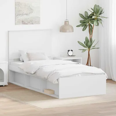 Image de Maison Exclusive - Cadre de lit avec tête de lit Blanc 90 x 190 cm Bois de pin massif