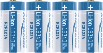Produktbild von 4x CR123 A Li-Ion Akku mit 3,7 Volt, min. 800mAh, max. 850mAh Kapazität inkl. Akkubox ideal für Überwachungskamera Arlo, LED-Taschenlampen