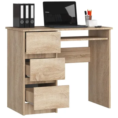 Produktbild von 3xEliving LYNNA SCHREIBTISCH A6 LINKS SONOMA Kleiner Schreibtisch mit 4 Schubladen auf der linken Seite, Maße: Höhe: 77 cm, Breite: 90 cm, Tiefe: 50 cm