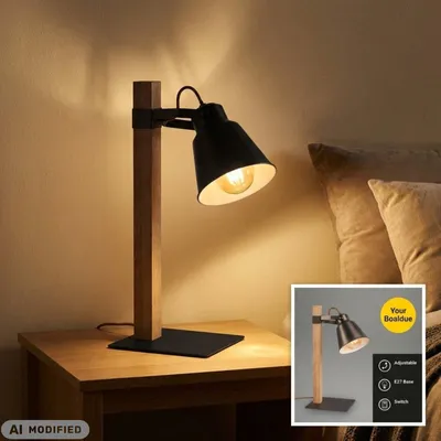 Produktbild von Tischleuchte Briloner Holz Braun E27 Tischlampe Metall