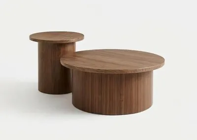 Immagine prodotto di Set di tavolini da caffè, colore marrone, stile moderno, piano in legno, gambe in legno