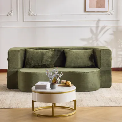 Produktbild von Großes Zweizwecksofa, kompaktiertes Futon-Schlafsofa, montagefrei und faltbar, geeignet für Wohnzimmer, Gästezimmer und Schlafzimmer, grün