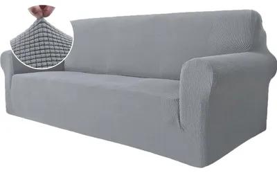 3-Sitzer Stretch-Sofabezug mit Armlehnen, silbergrau