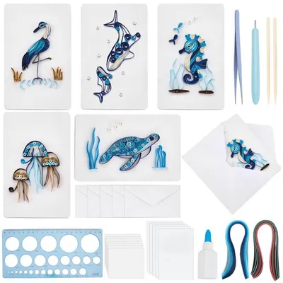 Obrázok produktu pre Sada na papierové quilling pre dospelých začiatočníkov, 20 kusov, 5 vzorov, motívy morských živočíchov, kreatívna sada na výrobu pohľadníc s návodom