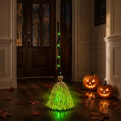 Halloween Hexenbesen, 90 cm, mit Gruseleffekten, 1 Stück