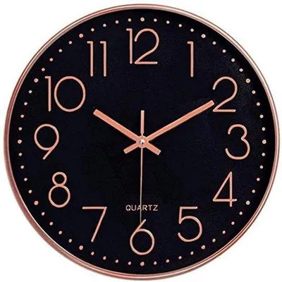 Image de Horloge murale moderne de 30 cm, pour la cuisine ou le bureau, à quartz, silencieuse, noir et or rose