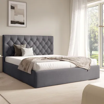 Produktbild von FURNISTAR Polster BEA IV mit kasten| 140x200|Doppel mit Stauraum und Lattenrost|Boxspring-Optik|ohne Matratze|Schlafzimmer - Dunkelgrau