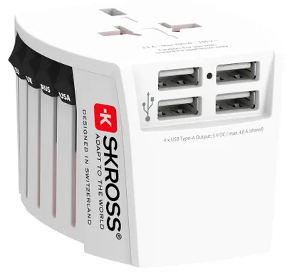 Zdjęcie produktu dla SKROSS MUV USB 4xA, 2-biegunowy adapter podró|ny z 4 portami USB-A