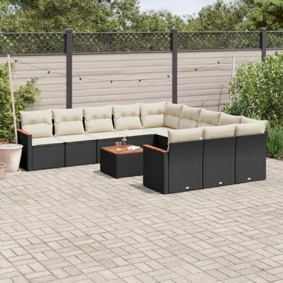 Produktbild von 12-tlg. Garten-Sofagarnitur - mit Kissen Schwarz Poly Rattan - Gartenmöbelset 3226434