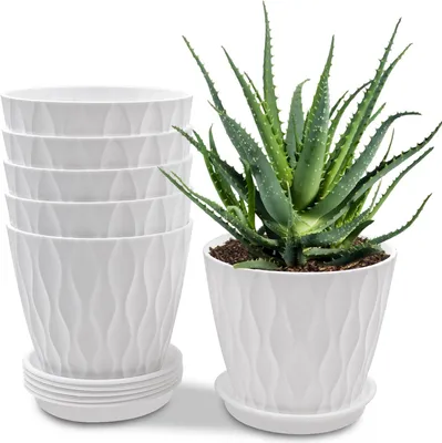 Productafbeelding van Bloempotset, 6-delig, kunststof, 10 cm, met onderzetter, geschikt voor balkon en binnen