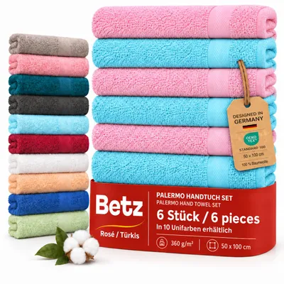 Produktbild von Betz Handtuch Set Palermo – 6er Pack Handtücher 50x100 cm – 100% Baumwolle, Handtücher für Bad, Gäste & Alltag – hochwertige Qualität- rose und türkis