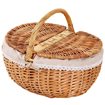 Produktbild von Weiden-Picknickkorb mit im Landhausstil, mit Deckel und Tragegriff, Weiden-Geschenkkorb, ideal für Picknick, Camping, Erntedankfest und andere Anlässe