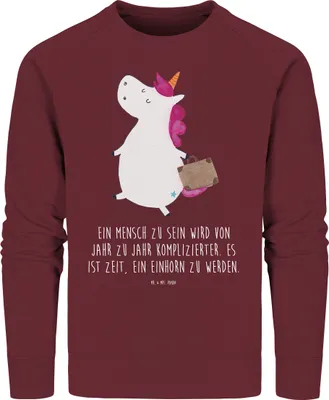 Produktbild von Mr. & Mrs. Panda Nachhaltiger Pullover Einhorn Koffer Größe L - Burgundy - Geschenk, Baumwoll, Sweatshirt, Unicorn, Reise, Einhörner, Sweater, Bio, Spaß, Pulli, Lustig