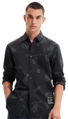 Image de Chemise Desigual pour homme « Template 1 », noire, imprimée, taille XL