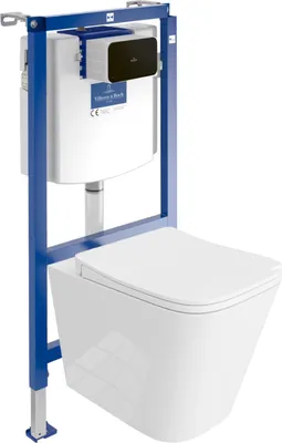 Produktbild von DOMINO | Villeroy&Boch ViConnect H112 Vorwandelement Unterputz WC mit Bedienplatte + Wand Hänge Tiefspül WC Maio Weiß Spülrandlos | WC Komplett Sett |