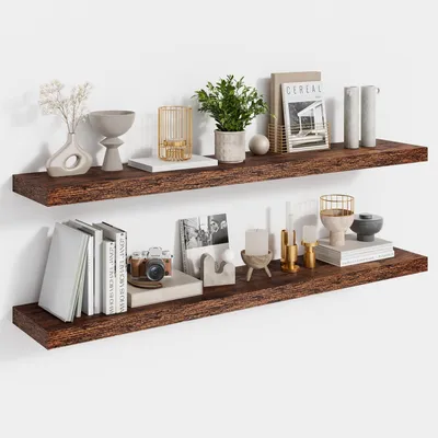 Produktbild von Set mit 2 rustikalen Wandregalen aus MDF, 90 cm lang