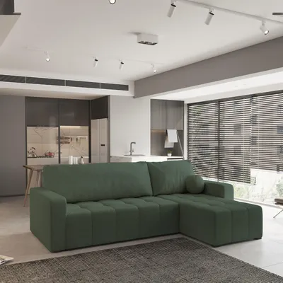 Produktbild von Masseno Ecksofa VOLIRA mit Schlaffunktion L-Form, Sofa mit Bettkasten, Wohnzimmersofa, Couch, Soffa, Bettsofa, Couchgarnitur- Grün, QUELLE 37