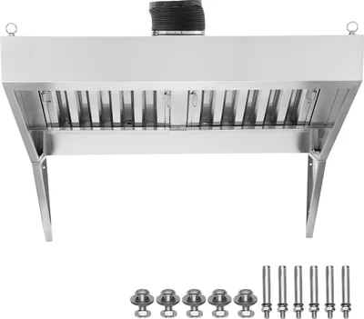 Image de Hotte de cuisine commerciale SucceBuy, Hotte de cuisine de 4 pieds de long pour camion-restaurant, Hotte de cuisine en acier inoxydable 201 pour camion-restaurant avec 2 filets de filtre à huile amovibles en forme de U