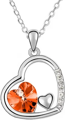 Produktbild von Halskette Herz Damen 3 Herzen Doppelherz mit Zirkonia Kristall Strass Silber orange