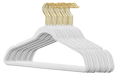 Produktbild von 25 Stück Samt Kleiderbügel in Weiß mit goldenen Haken/Anti-Rutsch