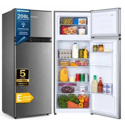 Productafbeelding van Heinner HF-H2206XE++ Koel-vriescombinatie 206 L, LED, Thermostaat, Omkeerbare Deur, RVS