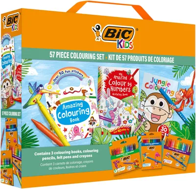Obrázek produktu pro Sada BIC Kids obsahující pastelky a omalovánky: 18 pastelových tužek, 18 fixů, 18 voskových pastelek, 3