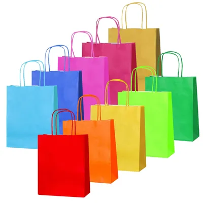 Immagine prodotto di 40 sacchetti regalo in carta colorata con manici, dimensioni 18x22x8 cm, ideali per feste e compleanni