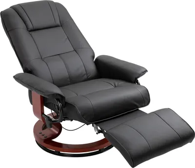Produktbild von HOMCOM Relaxsessel Fernsehsessel Liegesessel mit Fußstütze aus Kunstleder 360° Drehstuhl Holzfuß Schwarz 145° neigbar 78 x 87 x 100 cm
