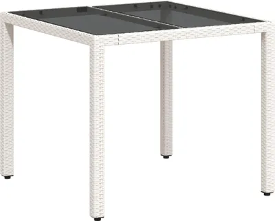 Zdjęcie produktu dla vidaXL Stół ogrodowy ze szklanym blatem biały 90x90x75 cm z polirattanu