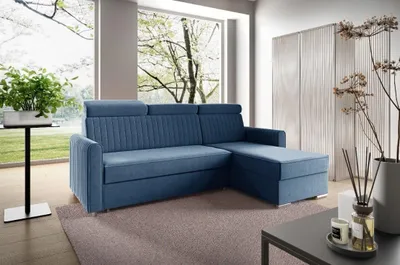 Zdjęcie produktu dla LIKMA Narożnik 213 cm Ciemnoniebieski Rozkładany NELI Kształt L z Funkcją Spania (190x125 cm) i Pojemnikiem na Pościel Sofa z Regulowanymi Zagłówkami