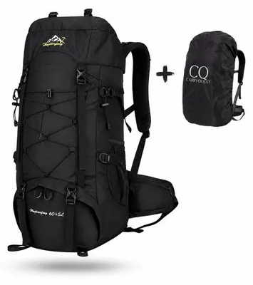 Productafbeelding van CarryQuest® - Rugzak voor bergbeklimmen, 65 liter, polyester, met regenhoes, zwart