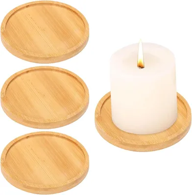 Produktbild von Kerzenhalter, 4 Stück, 9 cm, Untersetzer, Holz, rund, Kerzenuntersetzer