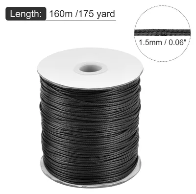 Produktbild von Gewachster Faden 1,5 mm gewachster Polyesterfaden 160 m Wachsschnur fš¹r Armbandherstellung, Halsketten, Perlen, Schmuckherstellung und Basteln (Schwarz)