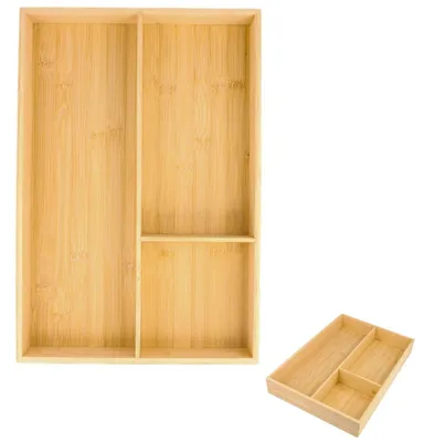 Besteckkasten aus Bambus, 43x30x6 cm, 3 Fächer, Schubladen-Organizer