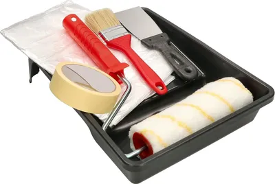 Immagine prodotto di KOTARBAU® Set completo per la verniciatura con vaschetta e 6 elementi Rullo per verniciatura 85 mm Impugnatura del rullo Pellicola per verniciatura Spatola in acciaio inox Pennello Nastro per verniciatura