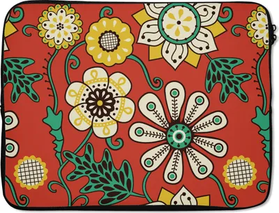 Produktbild von MuchoWow® Laptop Hülle 17 Zoll Laptoptasche Design - Blumen - Hippie - Retro - Zipper - Schutzabdeckung