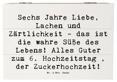 Produktbild von Mr. & Mrs. Panda Geschenkbox Spruch 6. Hochzeitstag Zuckerhochzeit 22 x 15 cm - Weiß - Geschenk, Jubiläum, Hochzeitsjubiläum, fotokiste, Heirat, Geschenke, Liebe, Truhe