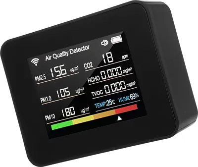 Image de Tuya WiFi Air Quality Meter 13-in-1 Moniteur de qualité d'air intérieur Détecte le CO ? TVOC HCHO PM2.5 PM1.0 PM10 Humidité et température Heure, date, alarme et chronomètre avec alarme pour la maison, le bureau, l'école et l'hôtel