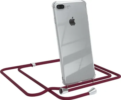 Produktbild von EAZY CASE Handykette kompatibel mit Apple iPhone 8 Plus / 7 Plus, Handyhülle mit Umhängeband, Handykordel, Schutzhülle Clear, Band in Rot