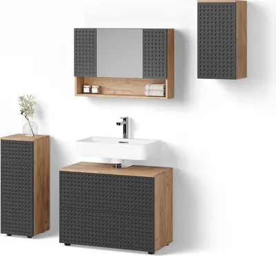 Immagine prodotto di Set mobili bagno Livinity Ronco Antracite con struttura a nido d'ape 4 parti, Model 52924