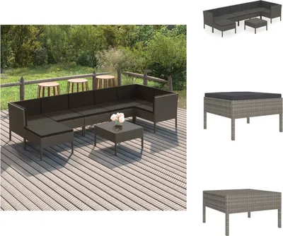 Image de vidaXL Ensemble de salon de jardin 8 pièces avec coussins Poly Rotin Gris - Ensemble de meubles de jardin