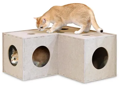 Image de Tunnel pour chat en feutre, en forme de L, avec une ouverture, pliable, couleur beige